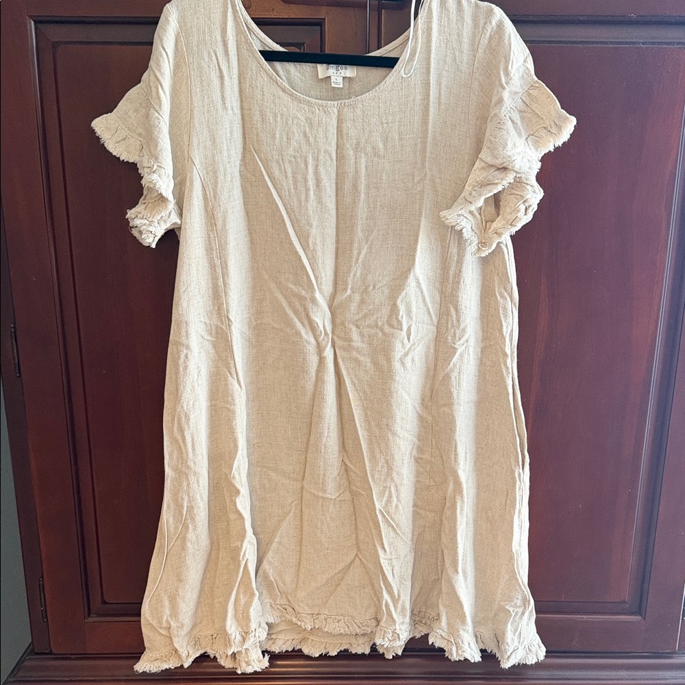 Women's Cream Frayed Hem Dress